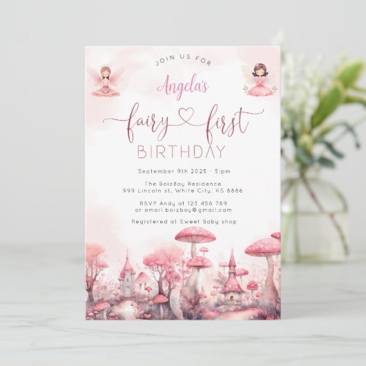 Fairy Magical First Birthday Party Uitnodiging (Staand voorkant)