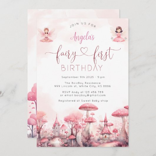 Fairy Magical First Birthday Party Uitnodiging (Voorkant / Achterkant)