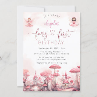 Fairy Magical First Birthday Party Uitnodiging