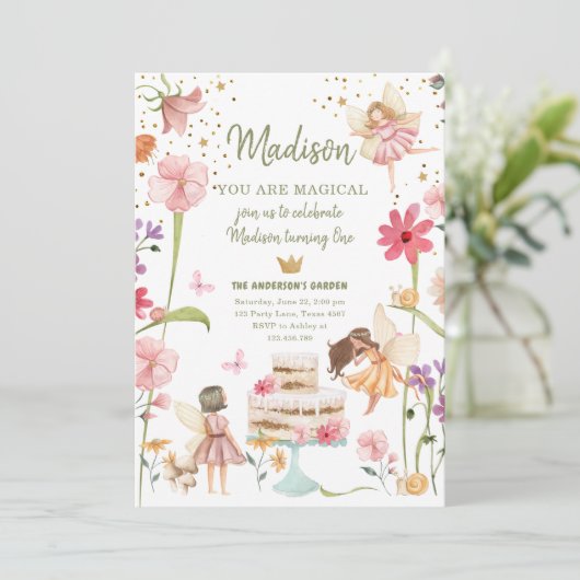 Fairy Magical Forest Garden Girl eerste verjaardag Kaart (Staand voorkant)