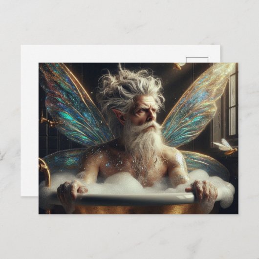 Fairy man grijs haar in het bubbelbad briefkaart (Voorkant / Achterkant)