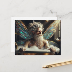 Fairy man grijs haar in het bubbelbad briefkaart