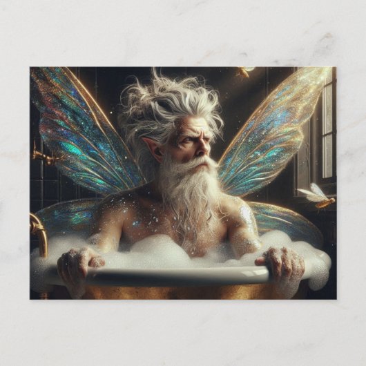 Fairy man grijs haar in het bubbelbad briefkaart (Voorkant)