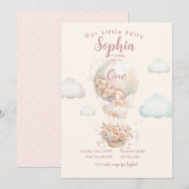 Fairy meisje hete lucht ballon eerste verjaardag kaart (Voorkant / Achterkant)