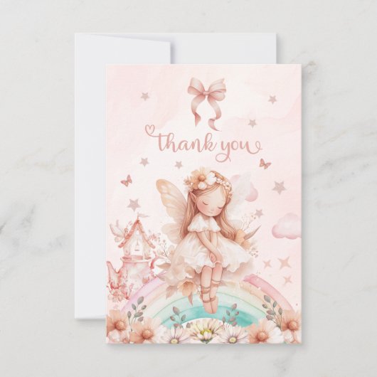 Fairy Meisje Magische Theepot Regenboog Foto Verja Bedankkaart (Voorkant)
