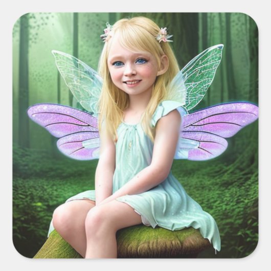 Fairy Meisje met Blond Haar Vierkante Sticker (Voorkant)