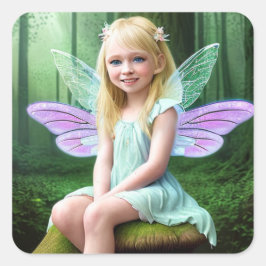  Fairy Meisje met Blond Haar Vierkante Sticker
