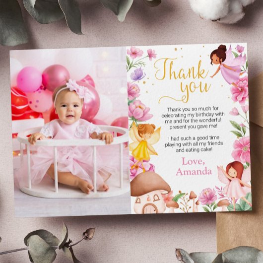 Fairy Meisje Verjaardag Foto Dank je kaart