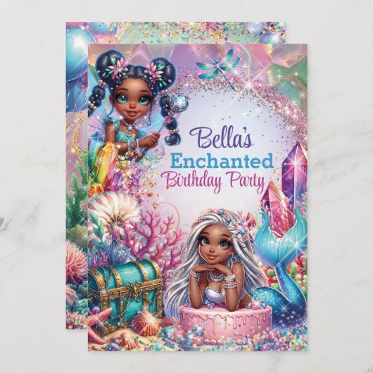 Fairy Mermaid Fantasy Party uitnodiging (Voorkant / Achterkant)