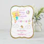 Fairy Mermaid Unicorn Invitation Gold Glitter Kaart (Staand voorkant)