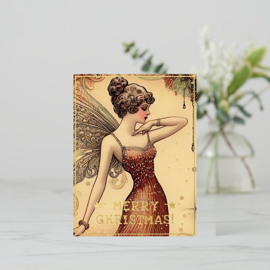  Fairy Merry Christmas Groeten Retro Pic Folie Feestdagen Briefkaart (Staand Voorkant)