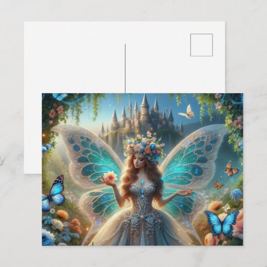 Fairy met bloem briefkaart (Voorkant / Achterkant)