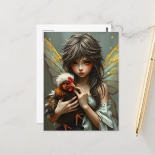 Fairy met een kip briefkaart