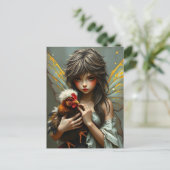 Fairy met een kip briefkaart (Staand voorkant)