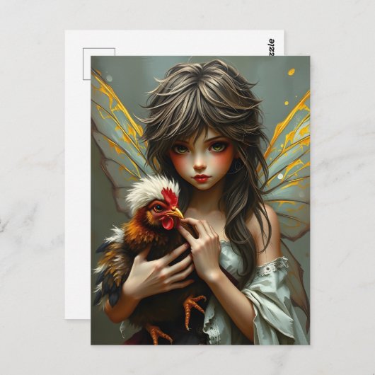 Fairy met een kip briefkaart (Voorkant / Achterkant)