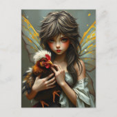 Fairy met een kip briefkaart (Voorkant)