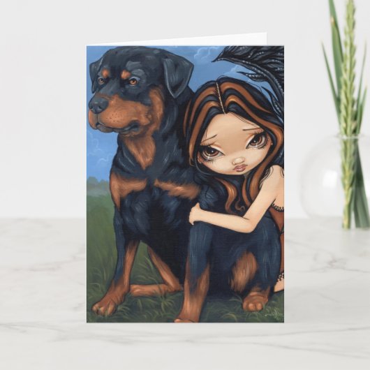 "Fairy met een Rottweiler" Wenskaart Kaart (Voorkant)
