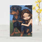 "Fairy met een Rottweiler" Wenskaart Kaart (Gele Bloem)