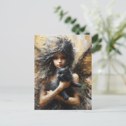 Fairy met een Schattige kitten Briefkaart (Staand voorkant)