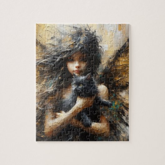 Fairy met een Schattige kitten Legpuzzel (Verticaal)