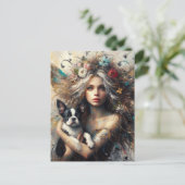 Fairy met een Schattigee Boston Terrier-puppy Briefkaart (Staand voorkant)