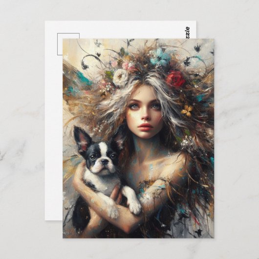 Fairy met een Schattigee Boston Terrier-puppy Briefkaart (Voorkant / Achterkant)