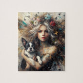 Fairy met een Schattigee Boston Terrier-puppy Legpuzzel (Verticaal)