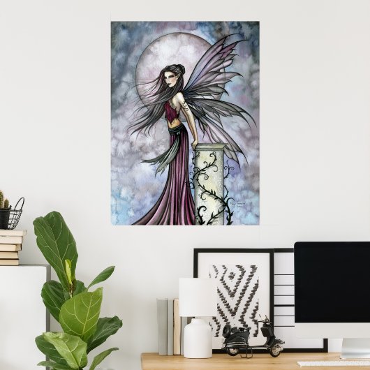 Fairy met Full Moon Fantasy Art Poster (Thuiskantoor)