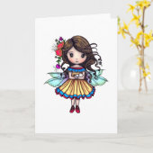 Fairy met Tiny White Kitten Illustratie Kaart (Gele Bloem)