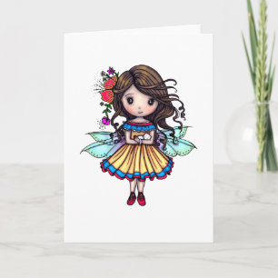 Fairy met Tiny White Kitten Illustratie Kaart