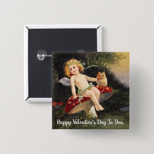 Fairy met uil Valentijn Button (Voorkant /achterkant)