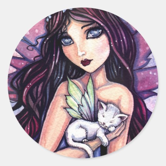 Fairy met witte kat Sticker van Molly Harrison (Voorkant)