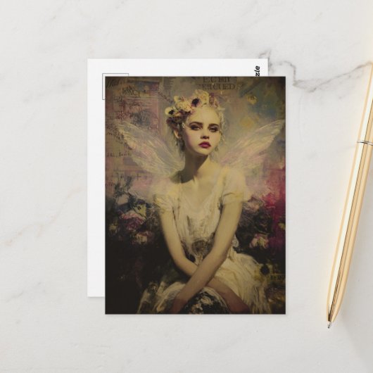 Fairy Mixed Media Collage Briefkaart (Voorkant / Achterkant in situ)