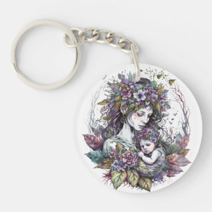 Fairy Moeder en Kind Acryl Sleutelhanger