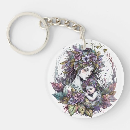 Fairy Moeder en Kind Acryl Sleutelhanger (Voorkant)