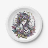 Fairy moeder en kind papieren bordje (Voorkant)