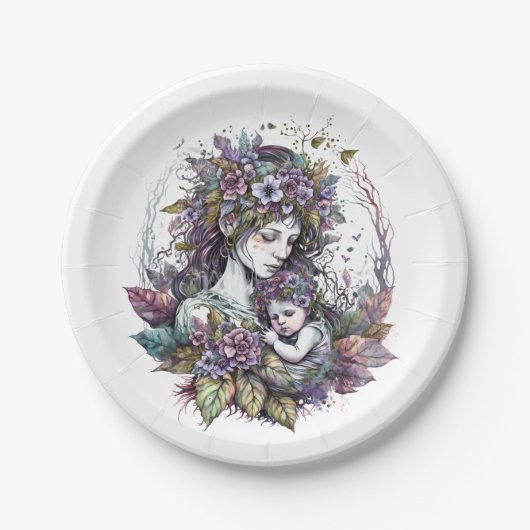 Fairy moeder en kind papieren bordje (Voorkant)