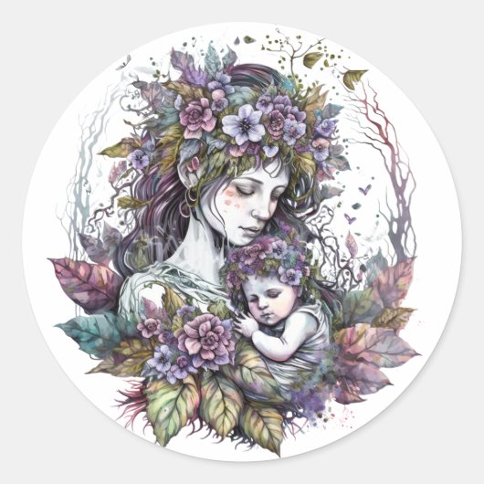 Fairy moeder en kind ronde sticker (Voorkant)