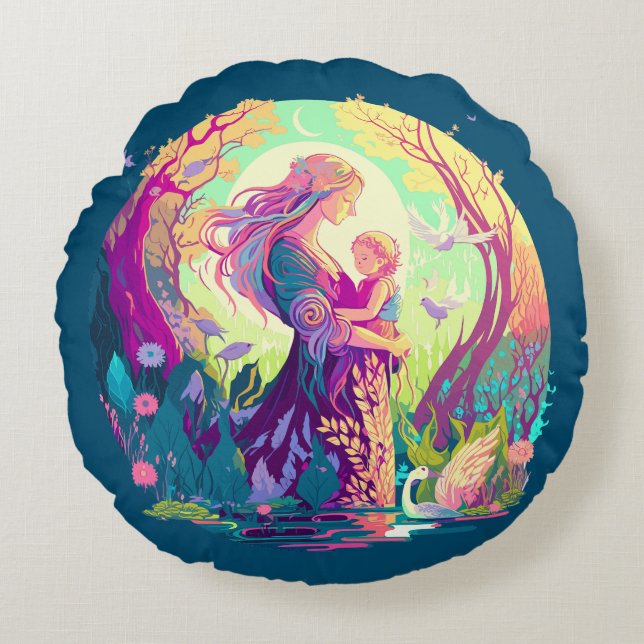 Fairy moeder rond kussen (Voorkant)