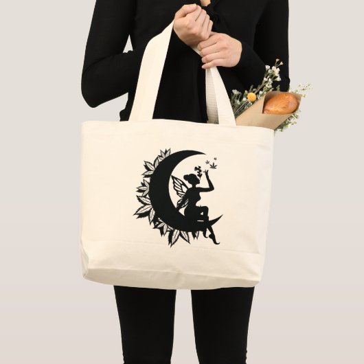 Fairy Moon en het roken van bladeren Grote Tote Bag (Voorkant (product))