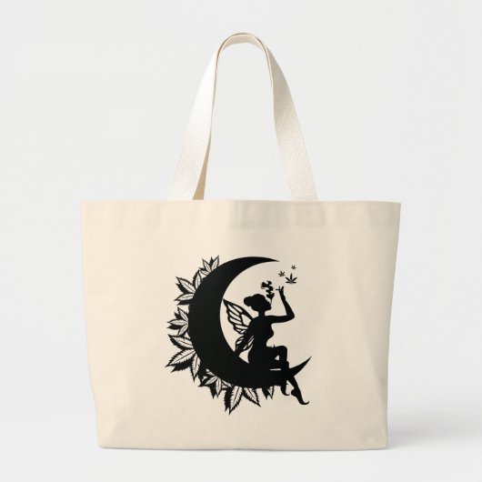 Fairy Moon en het roken van bladeren Grote Tote Bag (Voorkant)