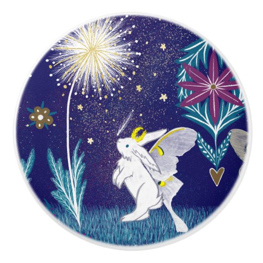 Fairy Moth Bunny  Keramische Knop (Voorkant)