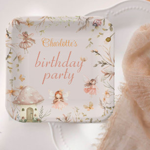 Fairy Mushroom Cottage Boho Waterverf verjaardag Papieren Bordje