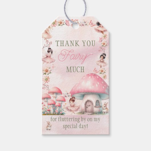 Fairy Mushroom House Pink Birthday Cadeaulabel (Voorkant)