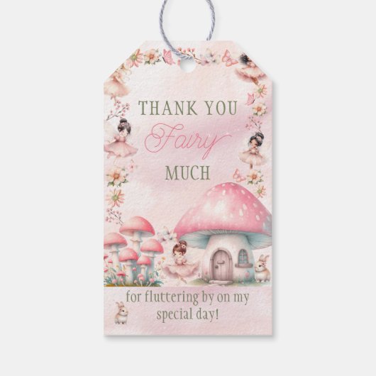 Fairy Mushroom House Pink Birthday Cadeaulabel (Achterkant)