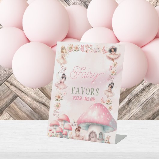 Fairy Mushroom House Pink Birthday Favors Reclamebord Met Voetstuk