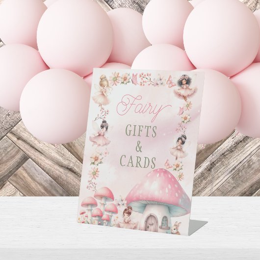Fairy Mushroom House Pink Birthday Gifts Reclamebord Met Voetstuk