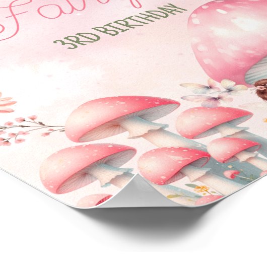Fairy Mushroom House Pink Birthday Poster (Hoek)