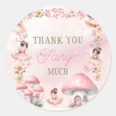 Fairy Mushroom House Pink Thank You Ronde Sticker (Voorkant)