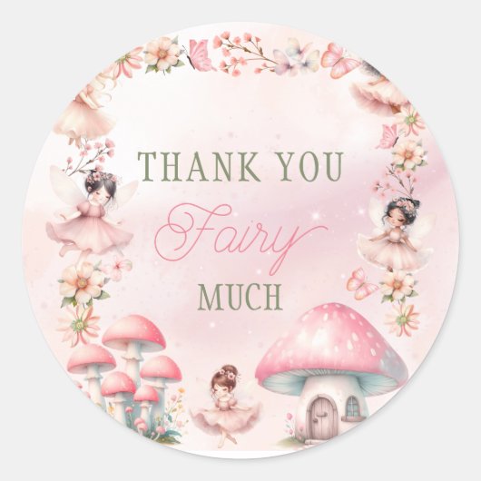 Fairy Mushroom House Pink Thank You Ronde Sticker (Voorkant)